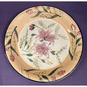 (1) RHF10 Royal Norfolk 10 1/4” Dinner Plates Purple Flowers Peach Rim Blue Trim